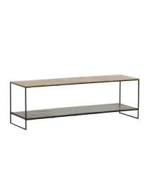 METAL CAFE TABLE WITH SHELF ANTIQUE GOLD BLACK 